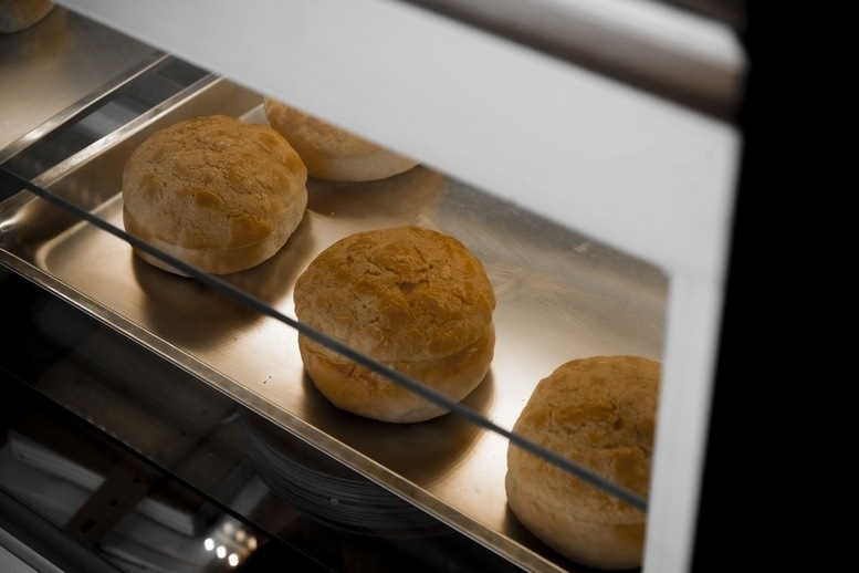 Cheese scones baking in an oven