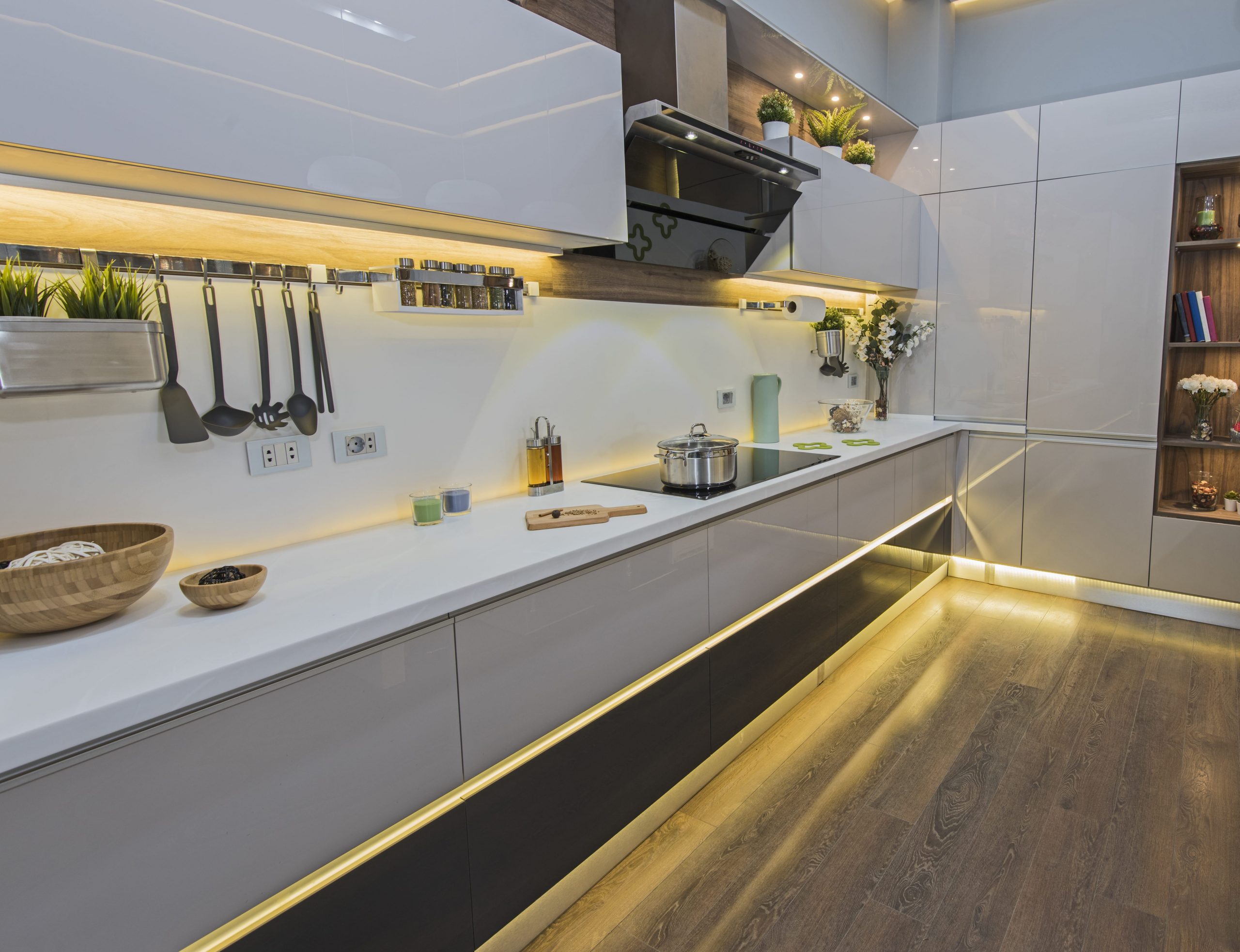 Kitchen with plinth lights